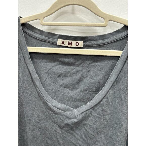 AMO Womens Cropped Top Deep V-Neck Short Sleeve Pullover Cotton Gray Size M - Picture 2 of 9